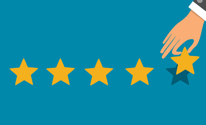 Golden Five Star Rating With Flat Vector Hand Illustration